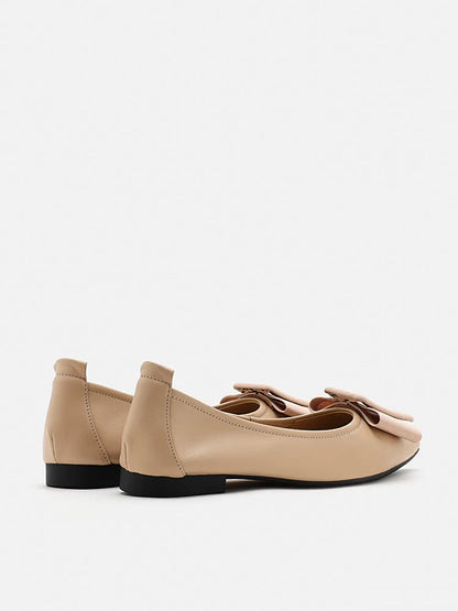 PAZZION, Elyse Bow Buckled Pointed Toe Flats, Almond