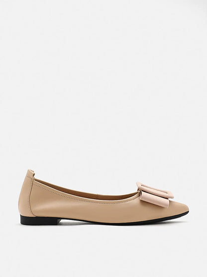 PAZZION, Elyse Bow Buckled Pointed Toe Flats, Almond