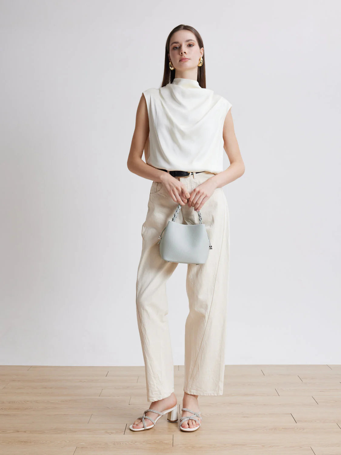 PAZZION, Ema Double Knot Crystal Sandal Heels, Beige