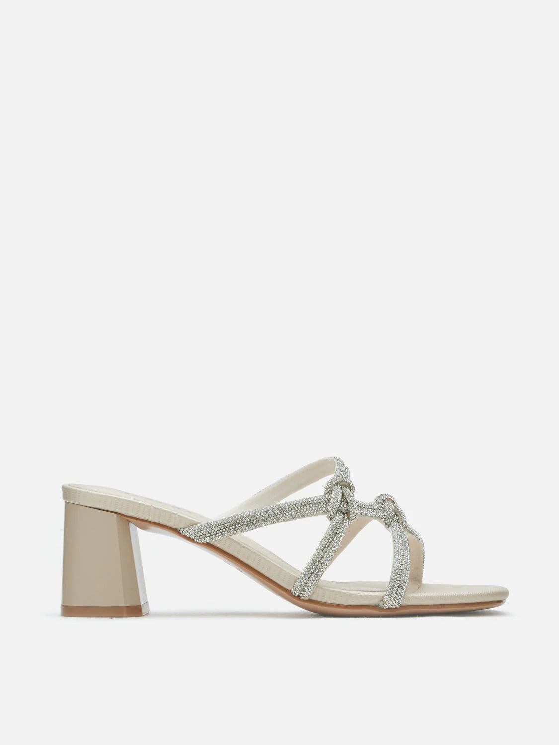 PAZZION, Ema Double Knot Crystal Sandal Heels, Champagne