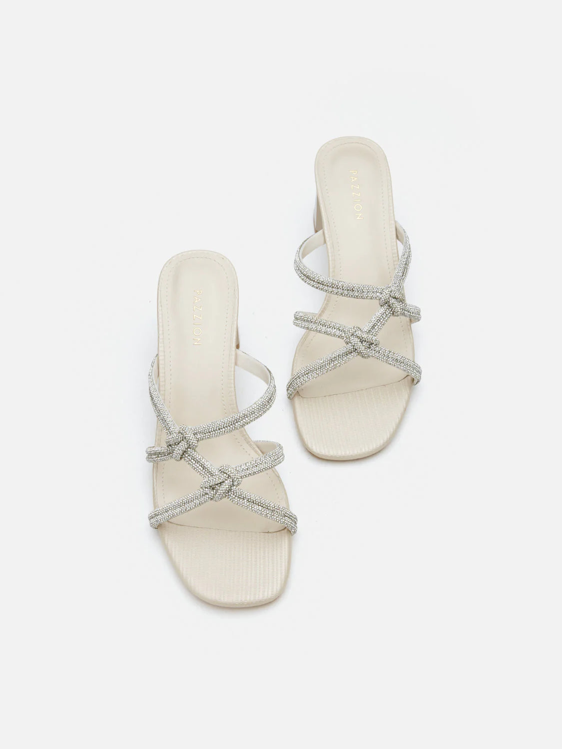 PAZZION, Ema Double Knot Crystal Sandal Heels, Champagne