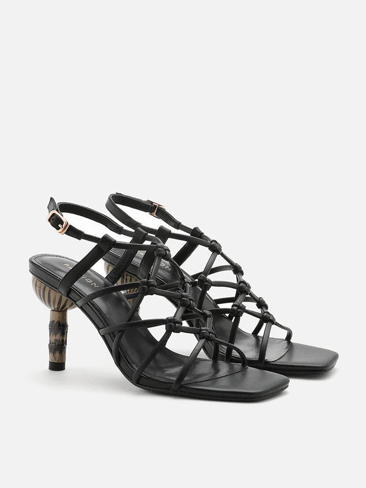 PAZZION, Emmeline Strappy Heel Sandals, Black