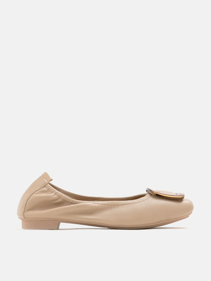 PAZZION, Esda Brass Square Toe Flats, Almond