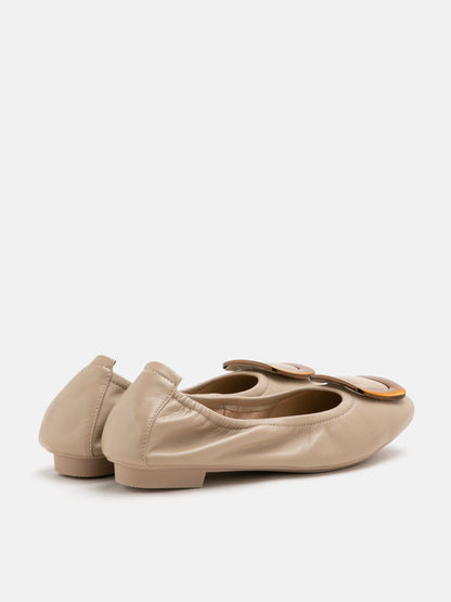 PAZZION, Esda Brass Square Toe Flats, Almond