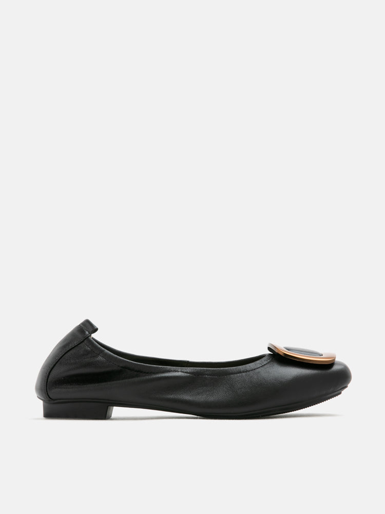 PAZZION, Esda Brass Square Toe Flats, Black