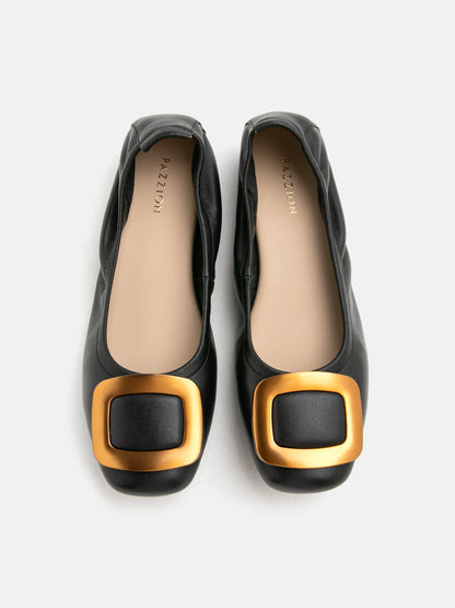 PAZZION, Esda Brass Square Toe Flats, Black