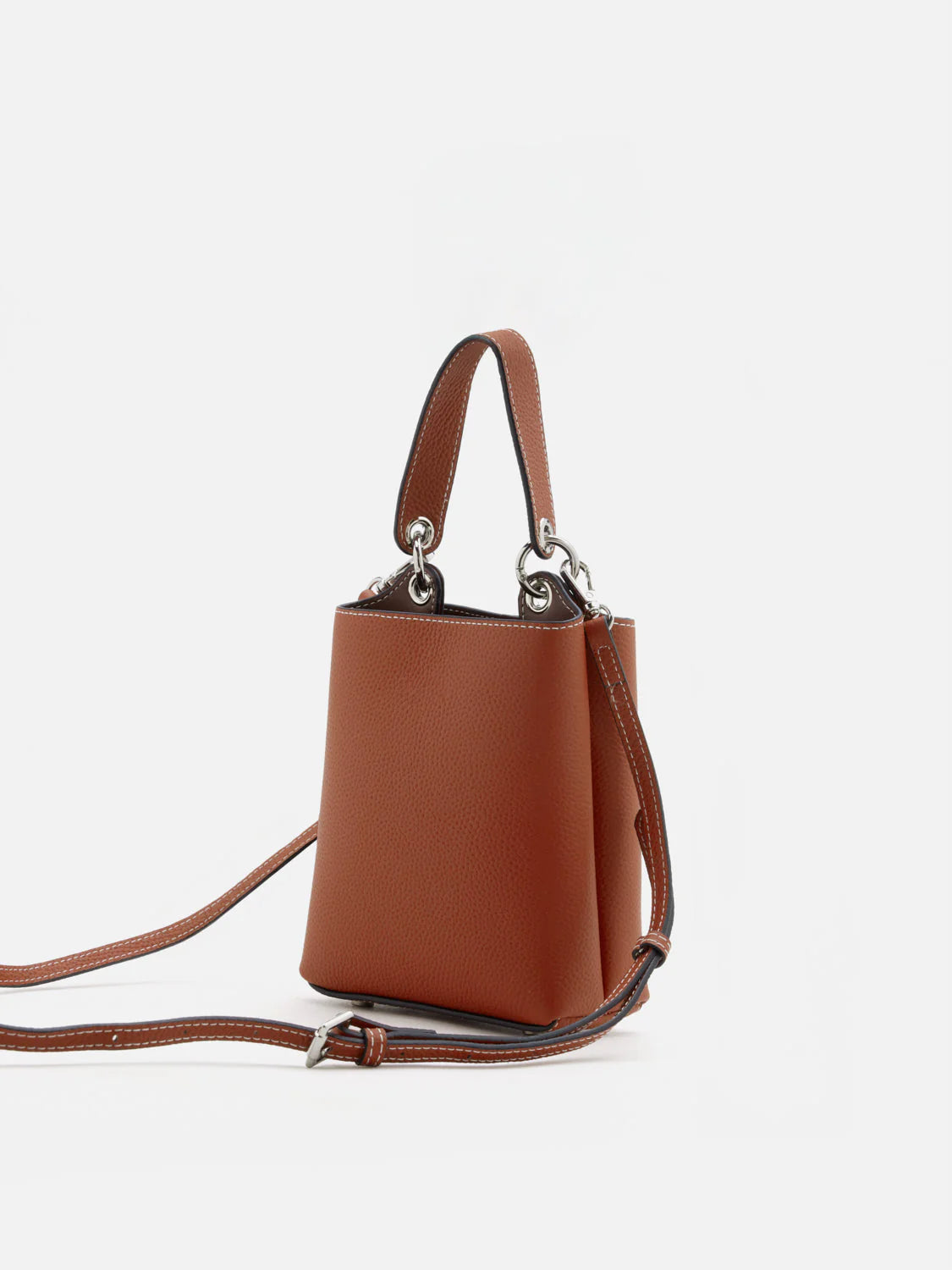 PAZZION, Estelle Leather Mini Bucket Bag, Brown