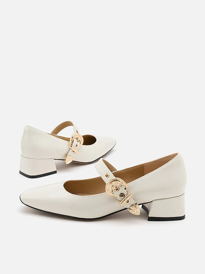 PAZZION, Etta Square-Toe MaryJane Heels, Beige