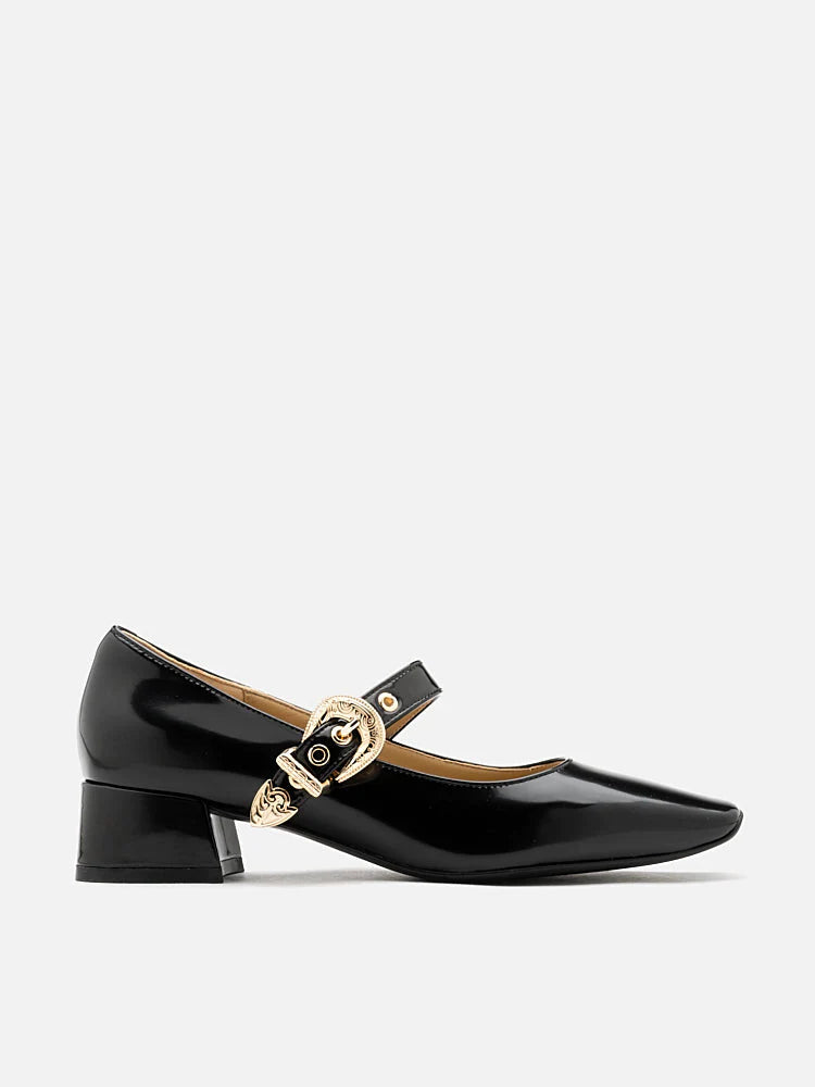 PAZZION, Etta Square-Toe MaryJane Heels, Black