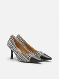 PAZZION, Evelyn Tweed Chained Toe Cap Pump Heels, Black