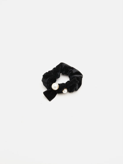 PAZZION, Everly Pearl Velvet Scrunchie, Black