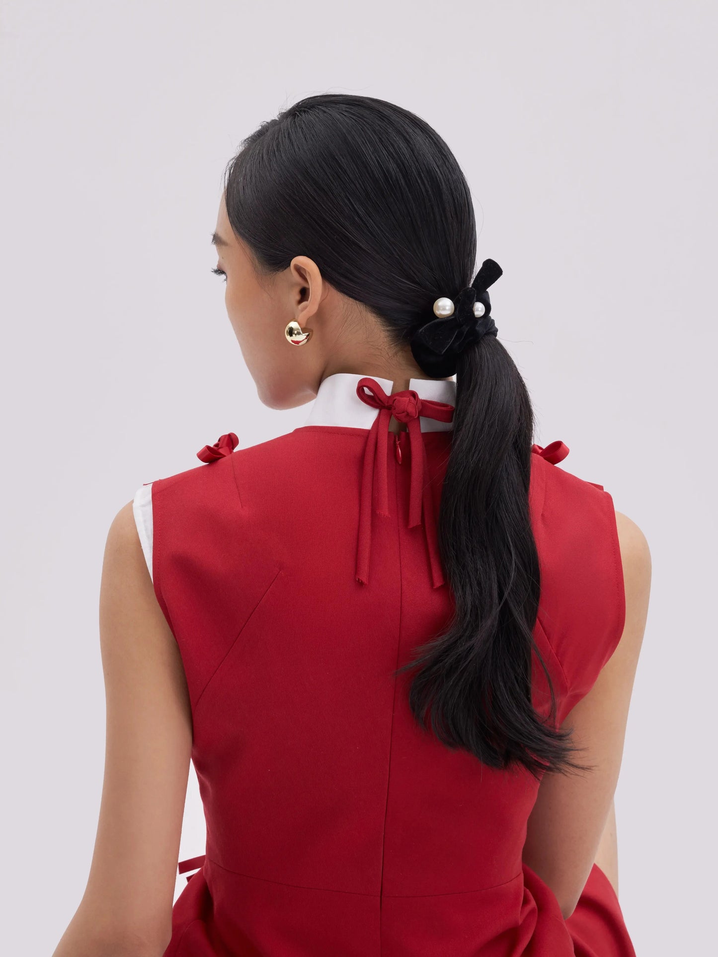 PAZZION, Everly Pearl Velvet Scrunchie, Black