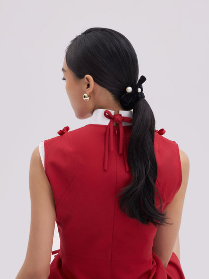 PAZZION, Everly Pearl Velvet Scrunchie, Black