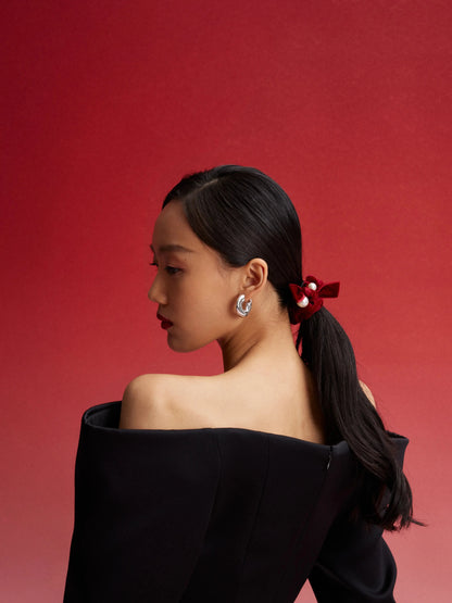 PAZZION, Everly Pearl Velvet Scrunchie, Wine