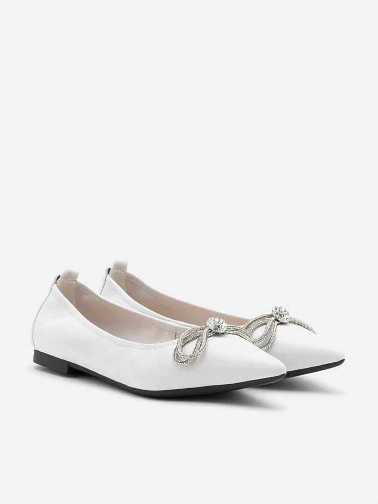 PAZZION, Fairleigh Crystal Embellished Bow Pointed Toe Flats, Silver