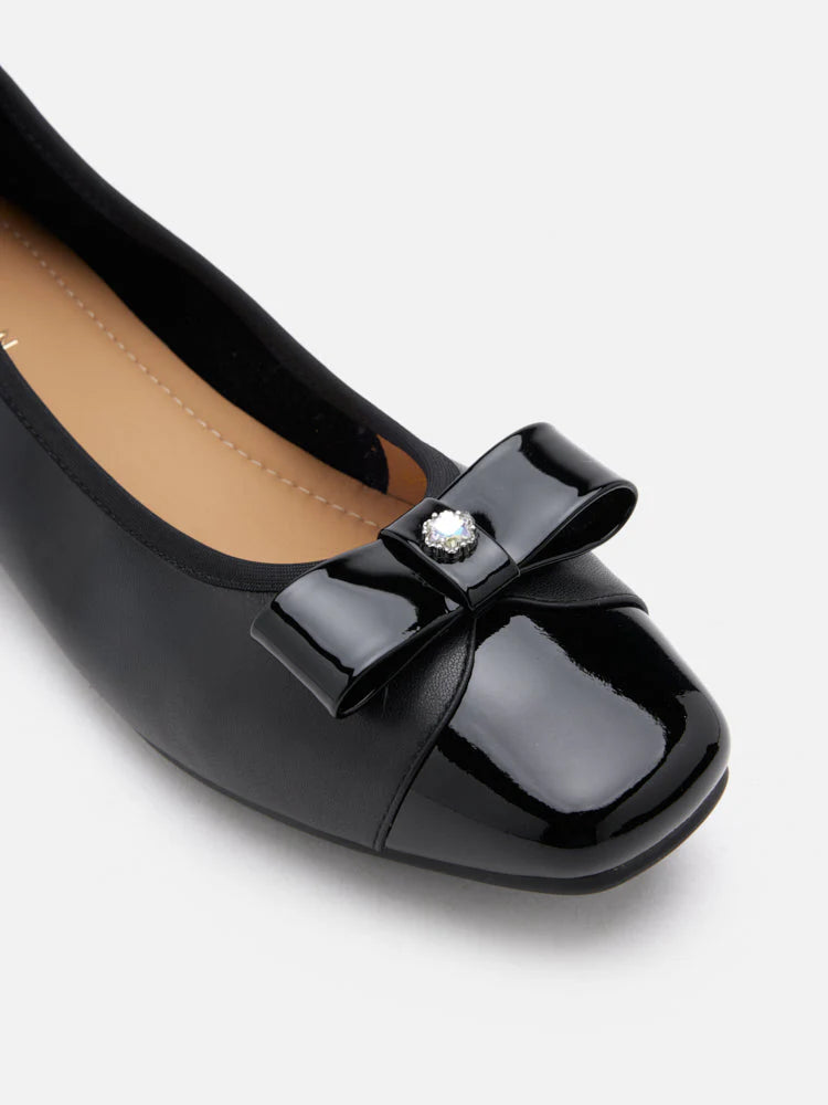 PAZZION, Fayence Patent Bow Flats, Black