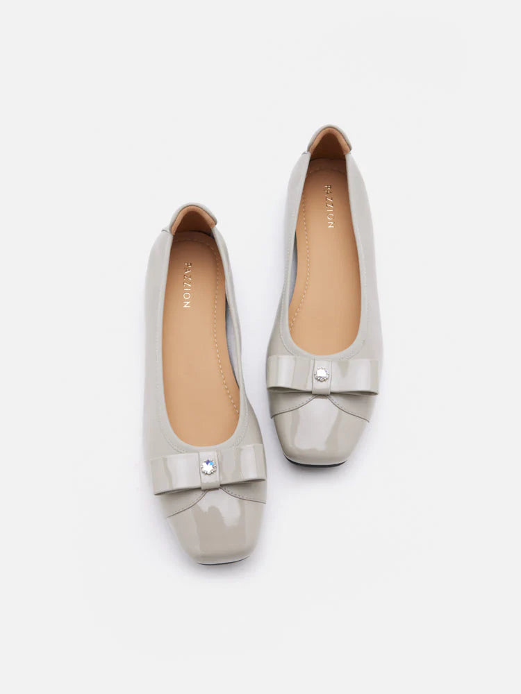 PAZZION, Fayence Patent Bow Flats, Grey