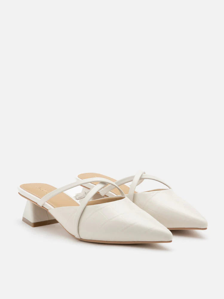 PAZZION, Felicity Strappy Pointed Toe Mules, Beige