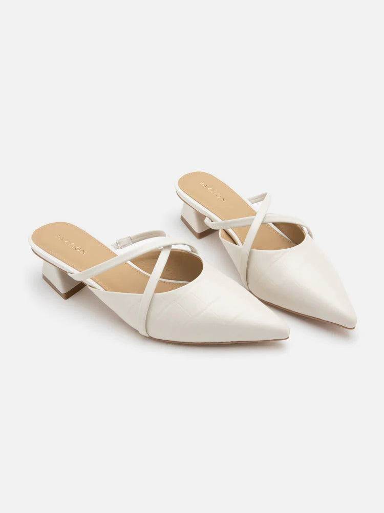 PAZZION, Felicity Strappy Pointed Toe Mules, Beige