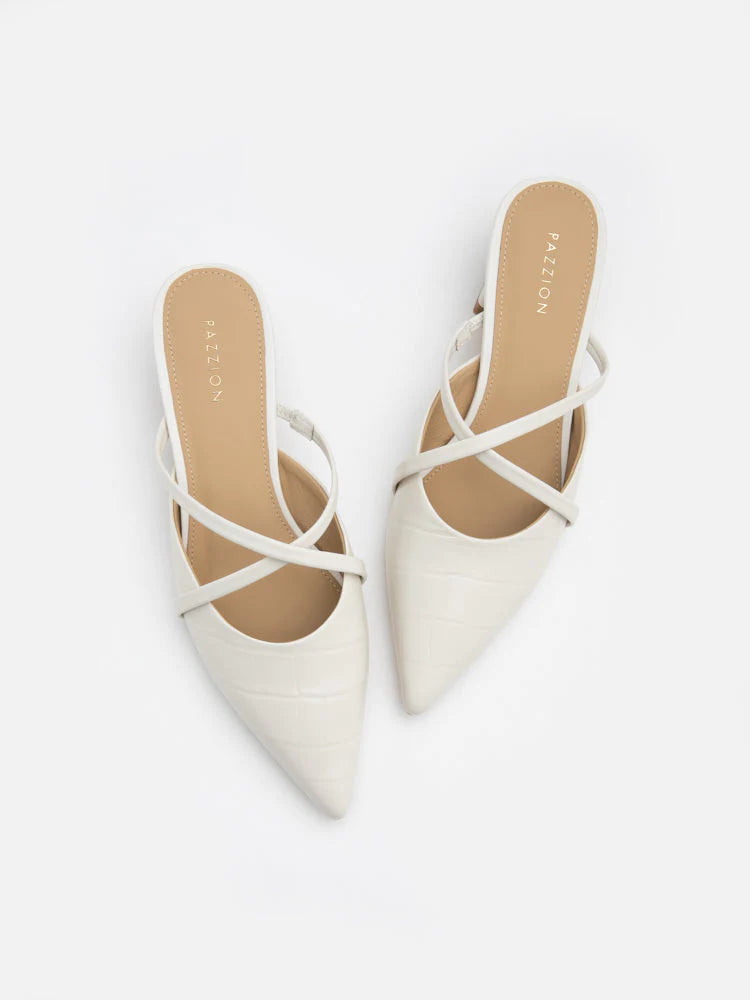 PAZZION, Felicity Strappy Pointed Toe Mules, Beige