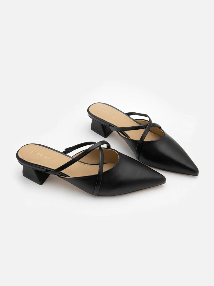 PAZZION, Felicity Strappy Pointed Toe Mules, Black