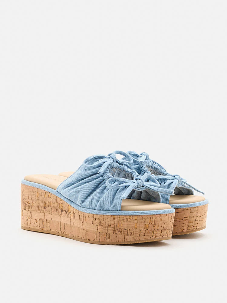 PAZZION, Ferlyn Denim Double Tied Wedge Sandals, Blue