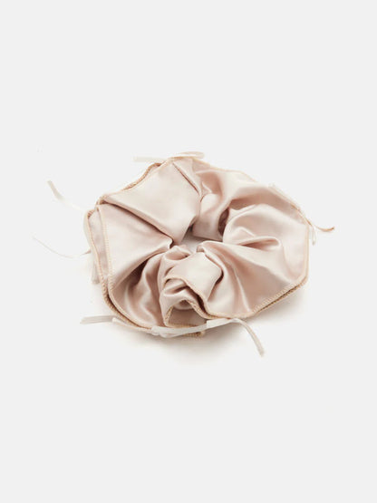 PAZZION, Fern Satin Bow Scrunchie, Almond