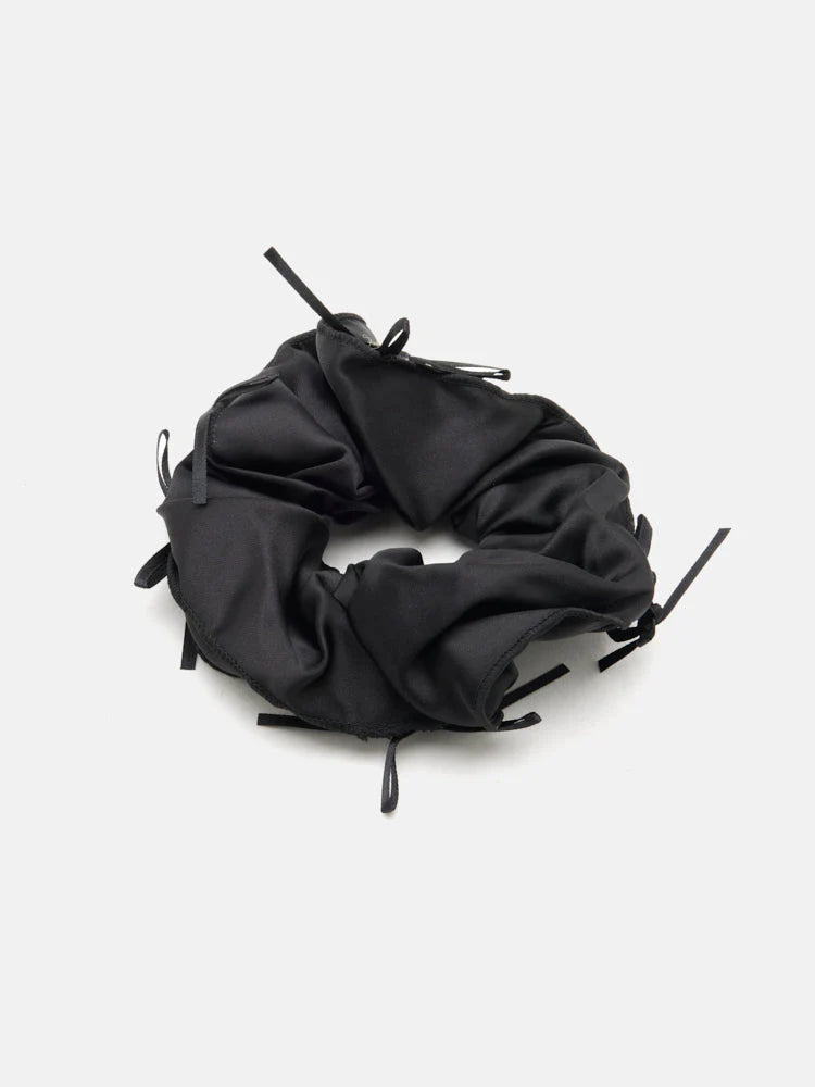 PAZZION, Fern Satin Bow Scrunchie, Black