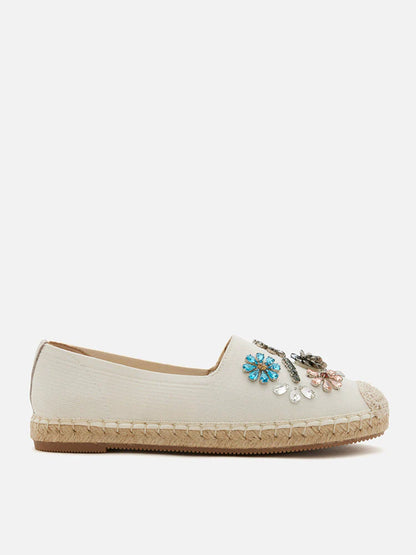 PAZZION, Flanna Crystal Embellished Flyknit Espadrilles, Beige