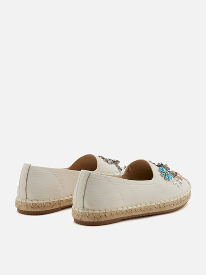 PAZZION, Flanna Crystal Embellished Flyknit Espadrilles, Beige