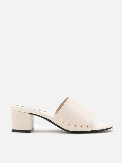 PAZZION, Fleur Leather Mule Heels, Beige