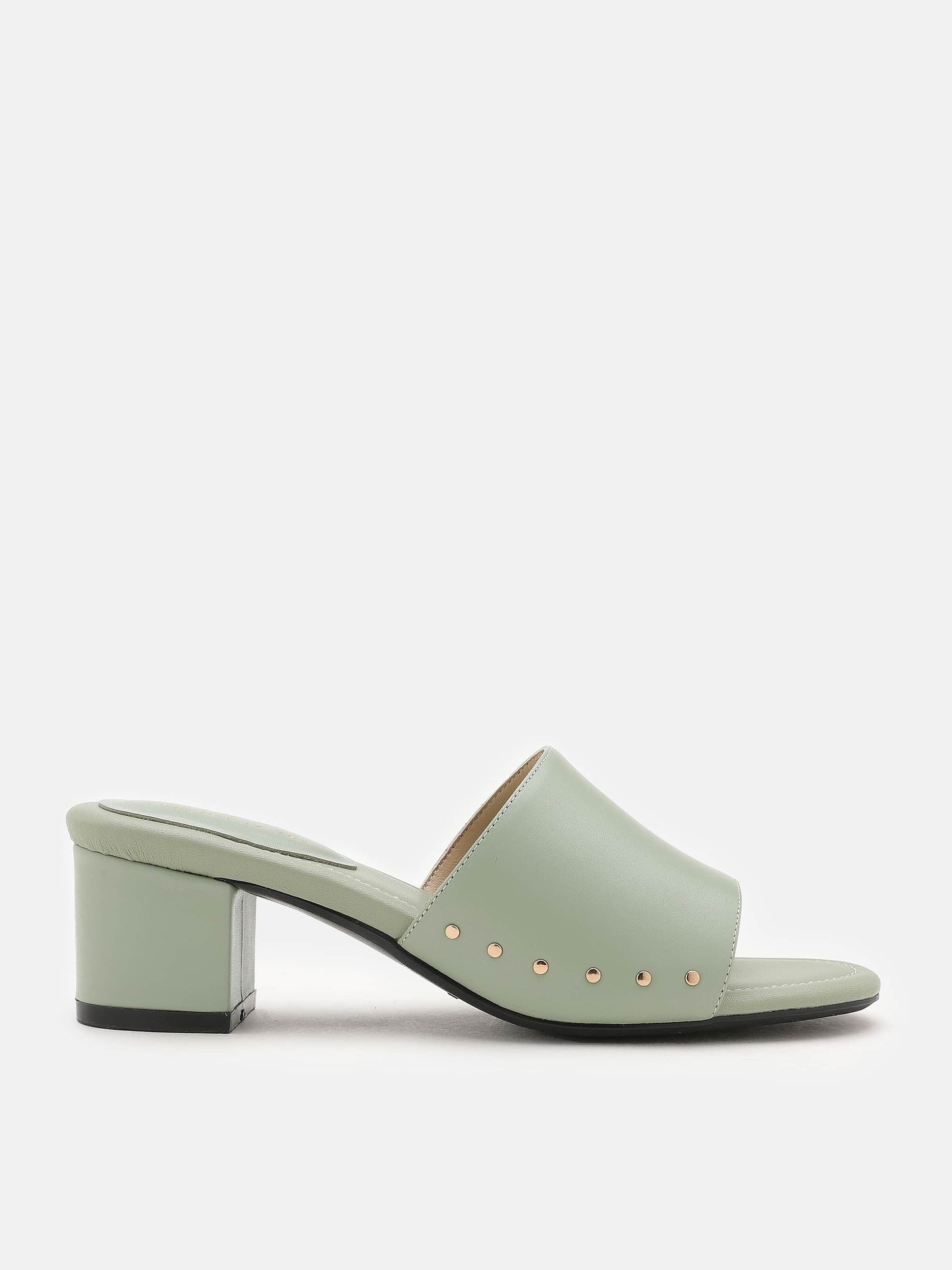 PAZZION, Fleur Leather Mule Heels, Light Green