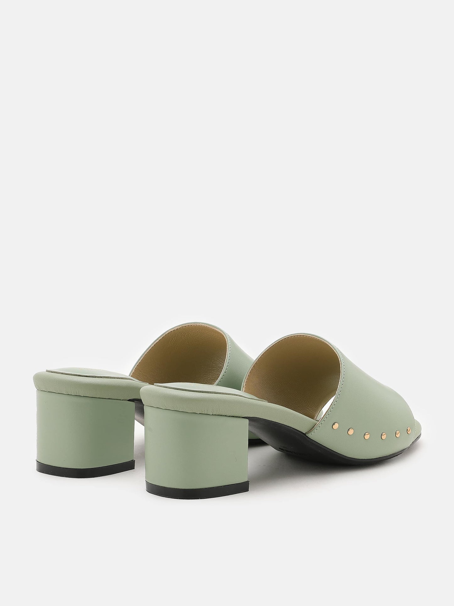 PAZZION, Fleur Leather Mule Heels, Light Green