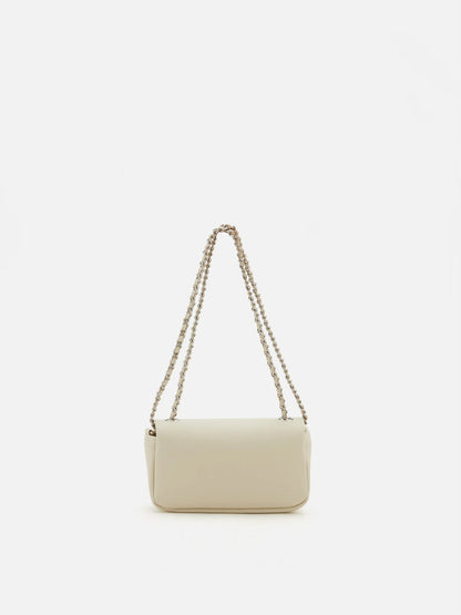 PAZZION, Fleur Raffia Leather Chained Crossbody Bag, Beige