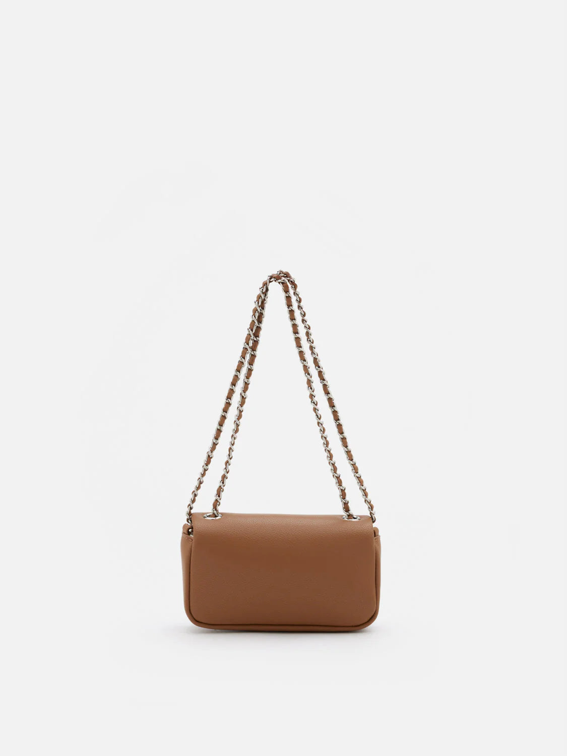 PAZZION, Fleur Raffia Leather Chained Crossbody Bag, Brown