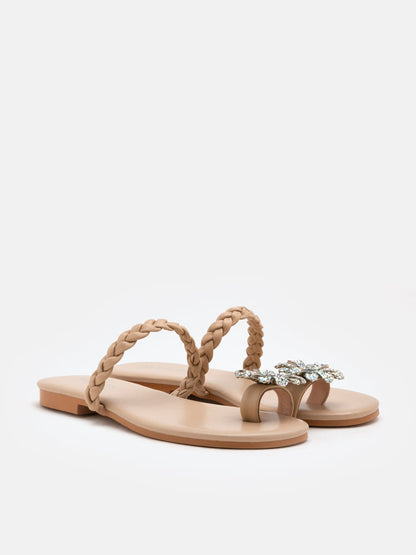 PAZZION, Flora Embellished Braided Sandals, Almond