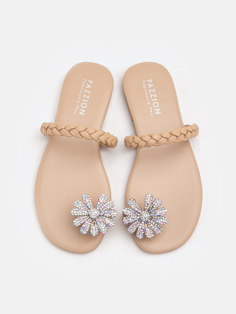 PAZZION, Flora Embellished Braided Sandals, Almond