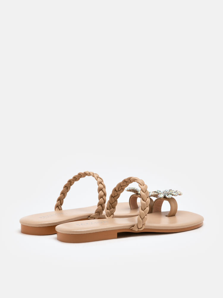 PAZZION, Flora Embellished Braided Sandals, Almond