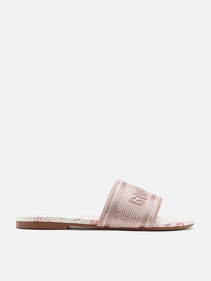 PAZZION, Florence Crystal Embroidered Slides, Pink