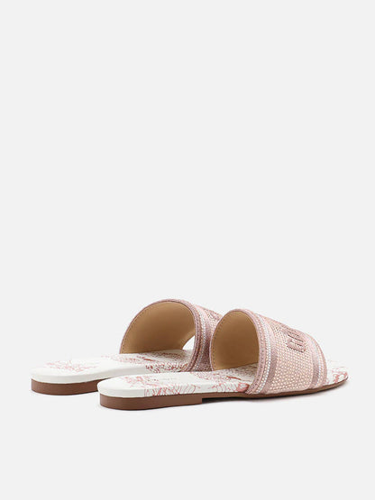 PAZZION, Florence Crystal Embroidered Slides, Pink