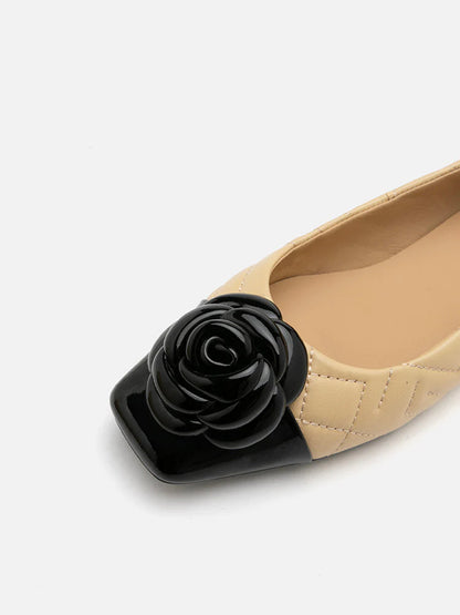 PAZZION, Floret Patent Toe Cap Quilted Flats, Almond