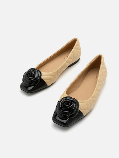 PAZZION, Floret Patent Toe Cap Quilted Flats, Almond