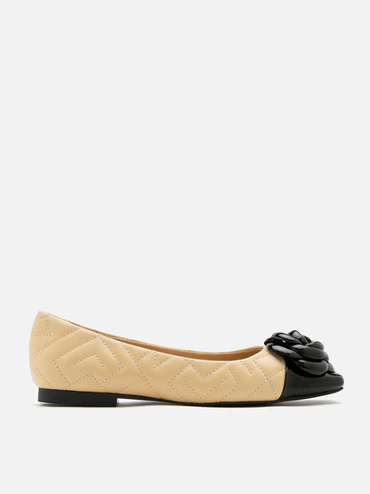 PAZZION, Floret Patent Toe Cap Quilted Flats, Almond