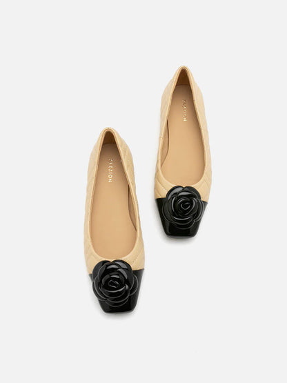 PAZZION, Floret Patent Toe Cap Quilted Flats, Almond