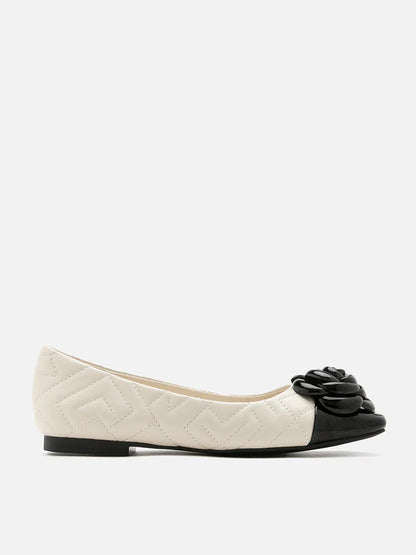 PAZZION, Floret Patent Toe Cap Quilted Flats, Beige