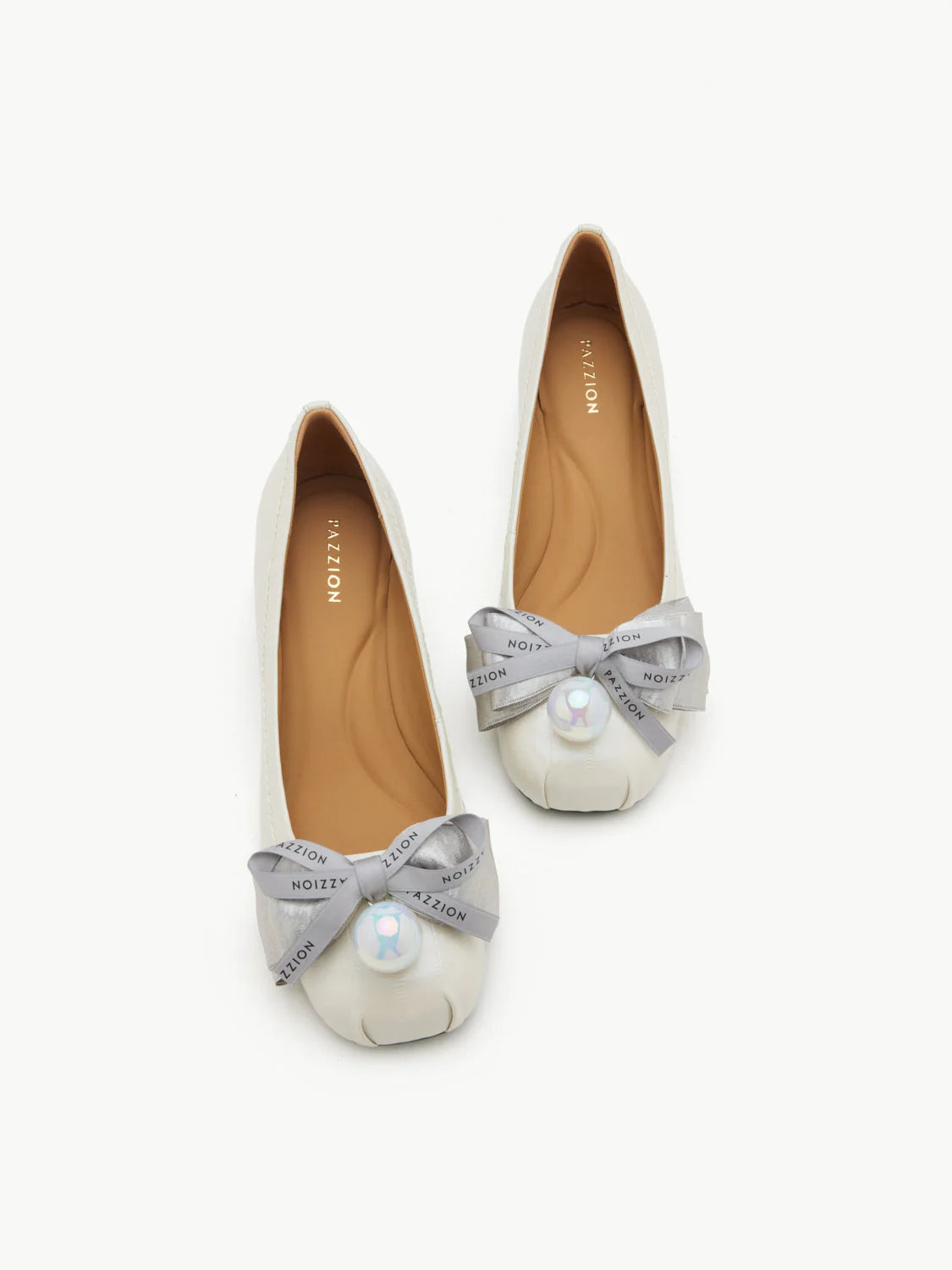PAZZION, Florianna Ribbon and Pearl Low Block Heels, Beige