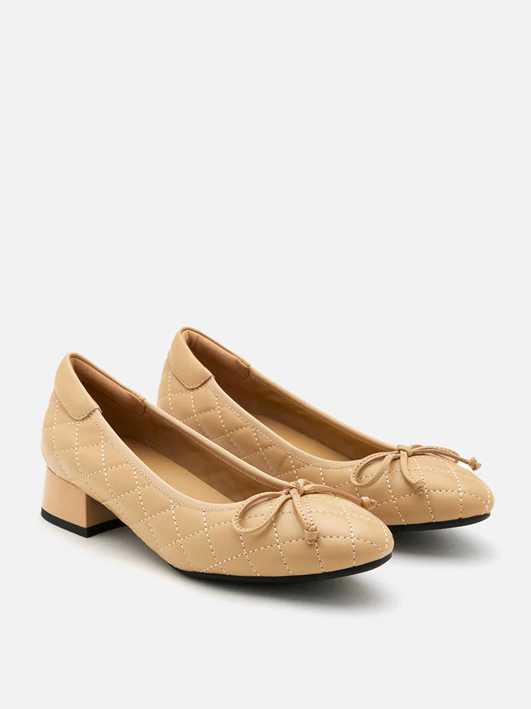 PAZZION, Francesca Bow Ballerina Heels, Almond