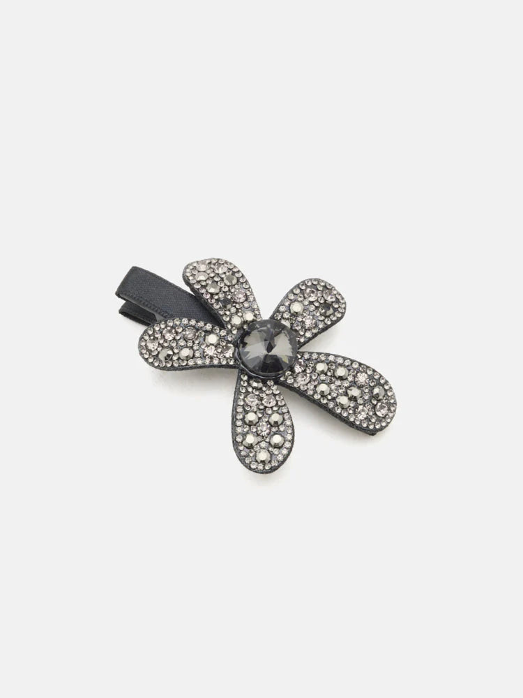 PAZZION, Francine Crystal Embellished Flower Hair Clip, Black