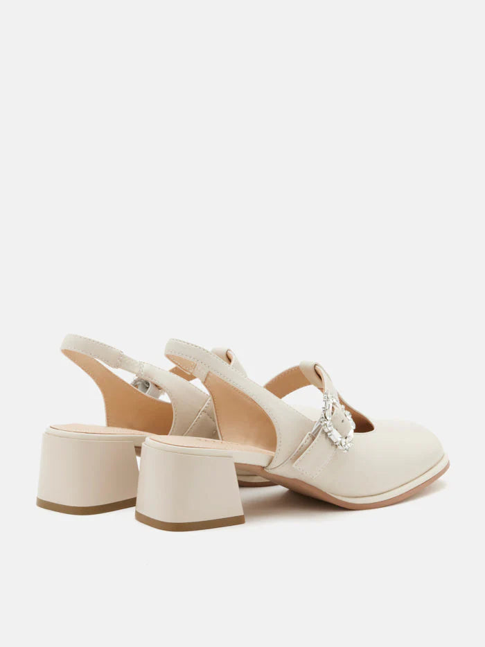 PAZZION, Freya T-Bar Mary Jane Slingback Heels, Beige