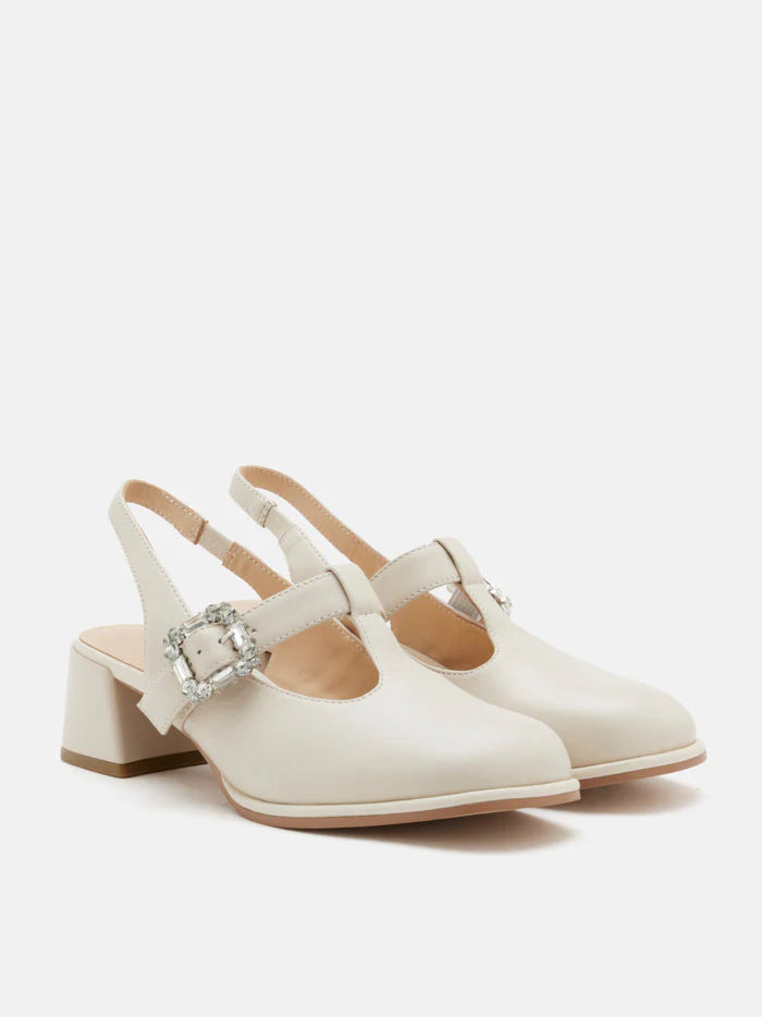 PAZZION, Freya T-Bar Mary Jane Slingback Heels, Beige